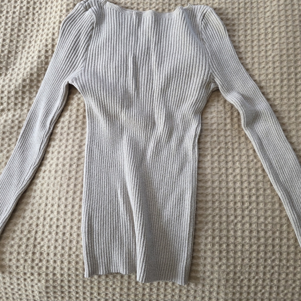 Ribbed Long Sleeve Top in Light Cream